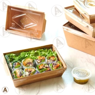 (25,50ชิ้น/แพ็ค) กล่องอาหารกระดาษ พร้อมฝาพลาสติก กล่องข้าวกระดาษ กล่องอาหารเดลิเวอรี่ ทนร้อน กันมัน