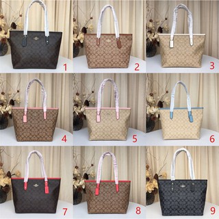 โค้ชลายเซ็นเมือง Zip Tote กระเป๋าสีแดงสีกากี F58292 กระเป๋าถือผู้หญิงขอ