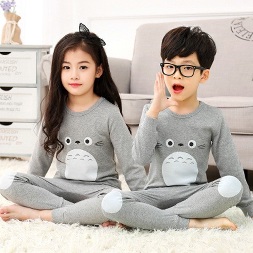 พร้อมส่ง**ชุดนอนเด็ก ผ้าcotton 100% ลาย Totoro สีเทา