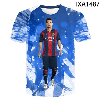 เสื้อยืดแขนสั้นลําลอง พิมพ์ลาย FC Barcelona Leo Messi 3 มิติ สไตล์สตรีท สําหรับผู้ชาย และผู้หญิง