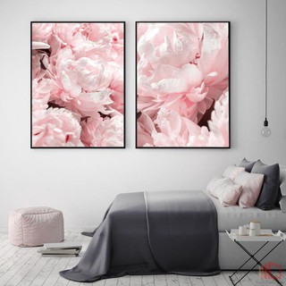 Pink Blush Peony ผ้าใบโปสเตอร์ Nordic พิมพ์ดอกไม้ตกแต่งภาพห้องนั่งเล่นที่ทันสมัย ​​Scandinavian Decor Unframed