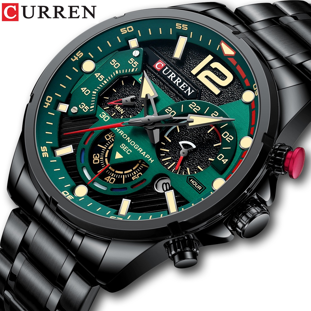 CURREN men watch stainless steel luxury casual quartz watch with luminous hands sports chronograph 8