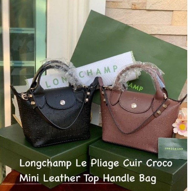 Longchamp Le Pliage Cuir Croco Mini Leather Top Handle Bag