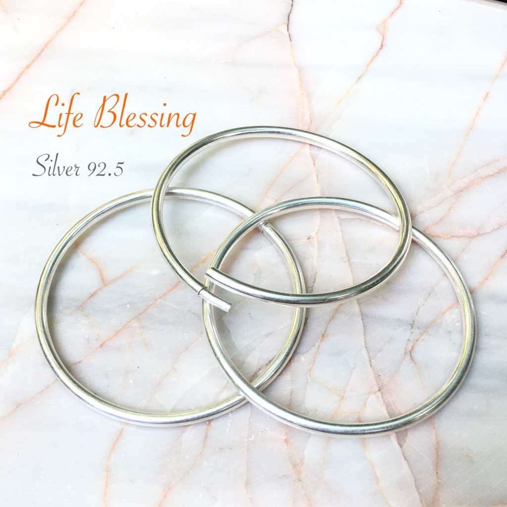 พรชีวิต : กำไลข้อมือเงินแท้ 92.5% หนา 3 มิล งานไทย เปิดสวมได้ มี 3 ไซต์ 925 Sterling Silver