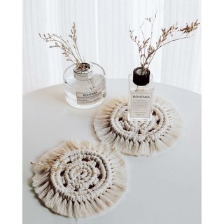 ที่รองแก้ว ที่รองเทียน เชือกถัก มาคราเม่ ทรงกลม Macramé Round Woven Tassel Placemat