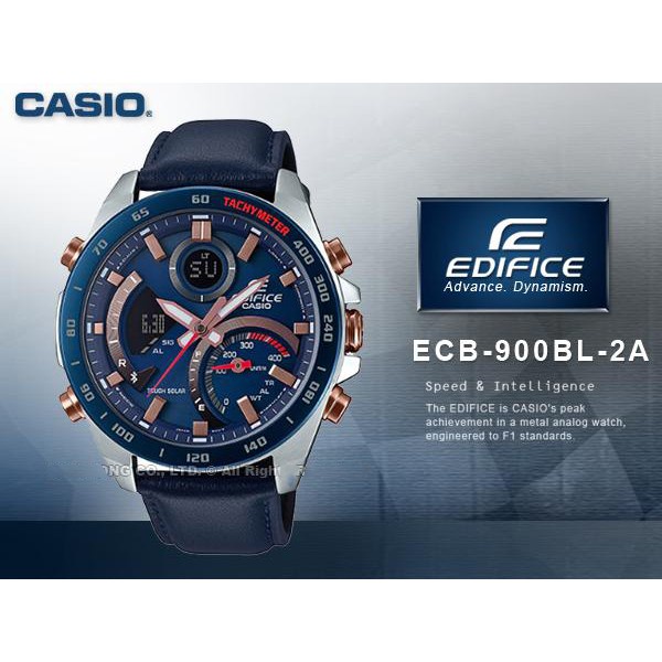 iwatch นาฬิกาจักรกล นาฬิกาข้อมือผู้ชายCasio Edifice นาฬิกาข้อมือผู้ชาย สายหนัง รุ่น ECB-900BL-2A Blue （ของแท้100% ประก