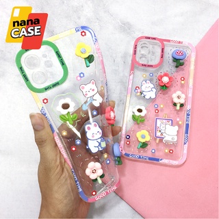 เคส i6+ i7+ i11 i13 เคสมือถือนิ่มใสกันกล้อง ซิลิโคน TPU ติดการ์ตูนดอกไม้นูน Diy