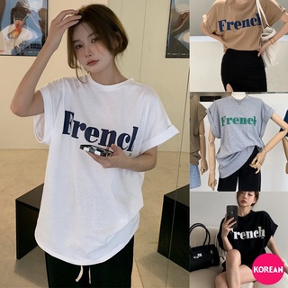 🎀Korean Fashion🎀เสื้อยืดแขนกุดสกรีนลาย French คอกลม 4 สี