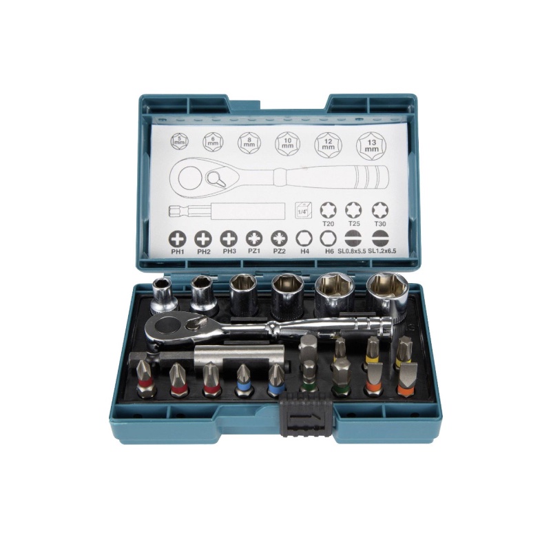 MAKITA B-54081 : ชุดก๊อกแก๊ก 1/4"+ดอกไขควง 21 PCS