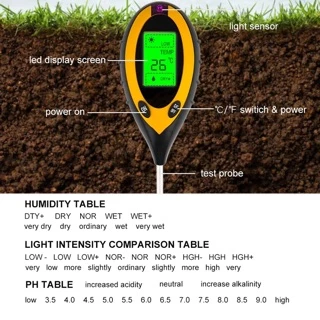 4in1 เครื่องวัดค่าดิน Soil PH meter ความชื้น อุณหภูมิ แสง เครื่องวัดดิน ระบบดิจิตอล Soil Survey Instrument