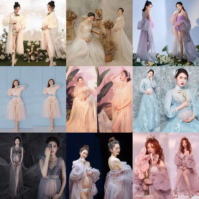 ผู้หญิงการถ่ายภาพอุปกรณ์ประกอบฉากสีแดงคอวีเปลือยชุดคลุมท้องที่สง่างามการตั้งครรภ์แยกชุดสตูดิโอถ่ายภาพเสื้อผ้า