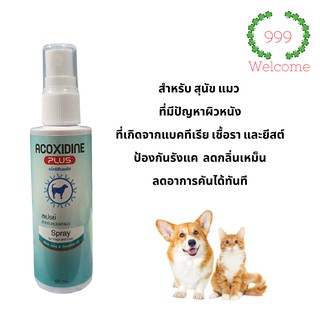 (ลดคันทันที) Acoxidine Plus Spray อโคซิดีน พลัส สเปรย์ สุนัข แมวลดกลิ่นตัว เชื้อราแมว เชื้อราสุนัข ยีสต์ แบคทีเรีย