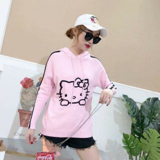 เสื้อแขนยาวมีฮู้ด เสื้อไหมพรมลายคิตตี้ Hello Kitty : เสื้อกันหนาวแฟชั่น