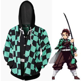 เสื้อแจ็คเก็ตคอสเพลย์การ์ตูน demon slayer kimetsu no yaiba kamado tanjirou มีฮู้ดและซิป