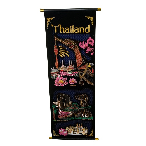 ผ้าแขน แขวนผนังผ้ากำมะหยี่ ลายไทย ขนาด 28x76 เซนติเมตร ของฝาก ของที่ระลึก THAILAND