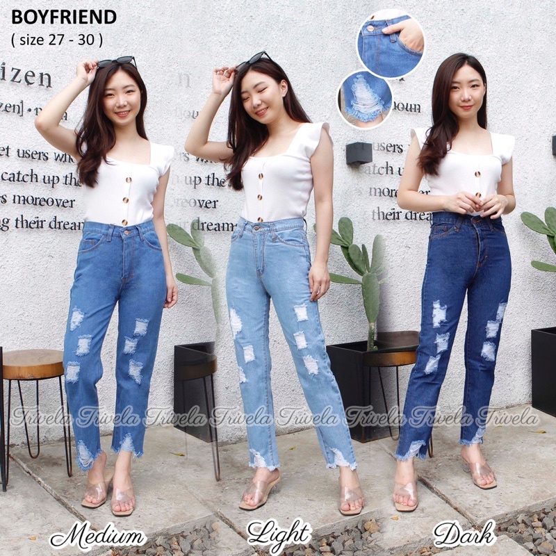 Trivela - Ripped Lapis Boyfriend Pants / Ripped Boyfriend Jeans / Folky Ripped Jeans