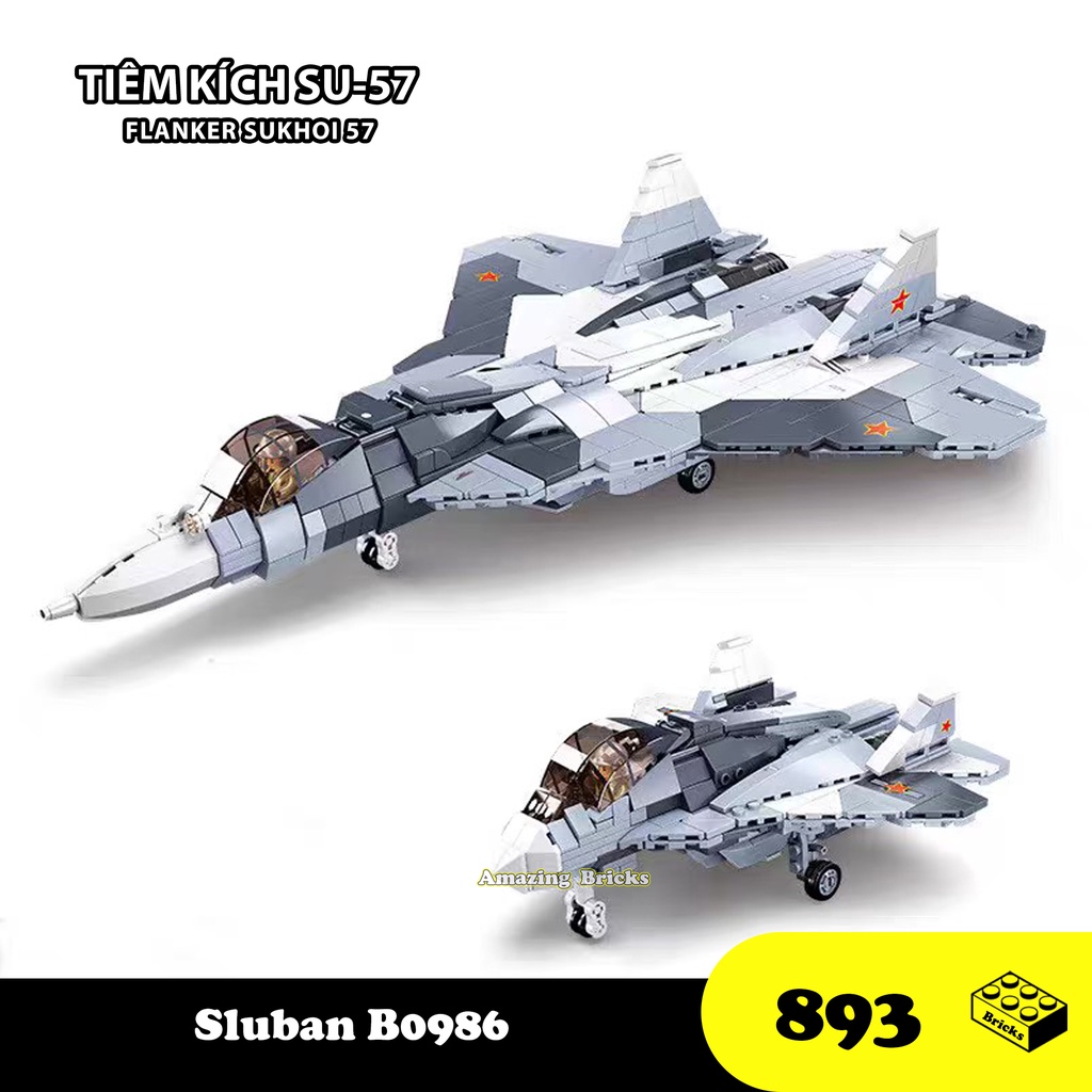 ของเล่นประกอบเครื่องบินรบรัสเซีย Su-57, Sluban M38-0986 Sukoi Flanker ปริศนาอัจฉริยะ [1040 ชิ้น]