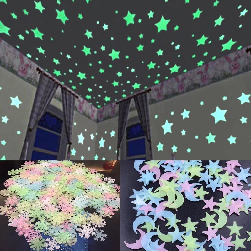 สติกเกอร์เรืองแสง รูปดาว 3D สําหรับติดตกแต่งผนังห้องนอน เพดาน บ้าน 100 ชิ้น