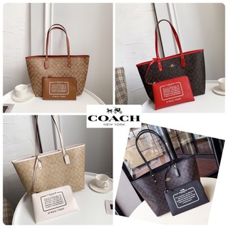 COACH F36658 REVERSIBLE CITY TOTE IN SIGNATURE CANVAS WITH POUCH