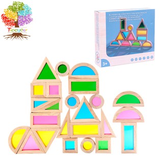 Treeyear Rainbow Sensory Blocks with Acrylic Board - Geometric Blocks, Rainbow Blocks Set, Kids Learning &amp; Educational Toys, Stacking Blocks(24 pcs)