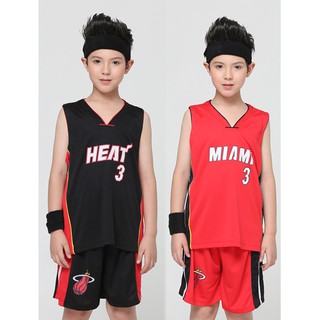 เสื้อกีฬาบาสเก็ตบอล Miami Heat No.3 Dwyane Wade สําหรับเด็ก