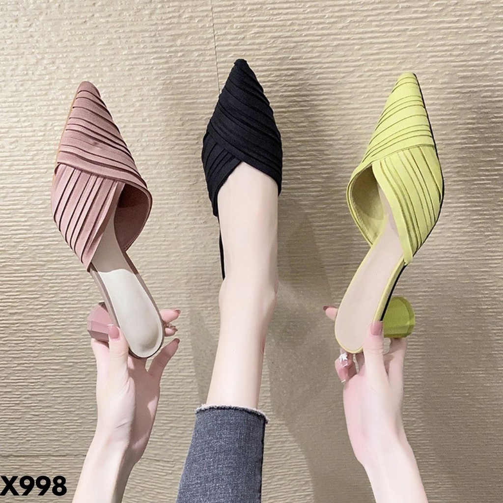 รองเท้าส้นสูงสตรีปิด TOE สี BASIC TO สไตล์ PRO PU MATERIAL COMBI ผ้าสวยนําเข้า 998