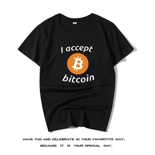 T-shirt  เสื้อยืดแขนสั้น ผ้าฝ้ายแท้ พิมพ์ลาย I bitcoin แบบเรียบง่าย สําหรับผู้ชายS-5XL