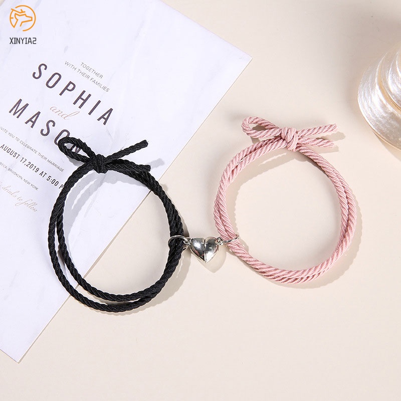 2 ชิ้นสร้อยข้อมือคู่จี้แม่เหล็ก คู่สร้างสรรค์เสน่ห์เครื่องประดับคนรักของขวัญ/คู่แม่เหล็กทอ