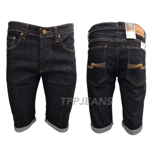 JEANSEXPRESS Dark Mens Jeans กางเกงยีนส์ขาสั้นยีนส์ชายสามส่วน ผ้ายืด สีดำยีนส์ เดินด้ายรุ้ง Size 28-36