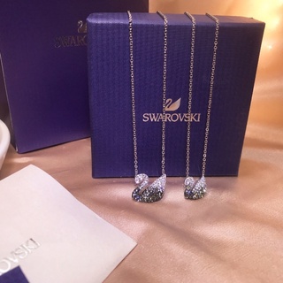 Swarovski สร้อยคอโซ่เงิน 925 จี้หงส์ ไล่โทนสีดํา ขาว ขนาดใหญ่ เรียบง่าย ของขวัญ สําหรับผู้หญิง