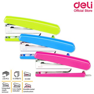 Deli 0221F Stapler เครื่องเย็บกระดาษ เบอร์ 10 เย็บได้ 15 แผ่น (แพ็คกล่อง 12 ชิ้น) ที่เย็บกระดาษ เครื่องเย็บ แม็ค แม็ก