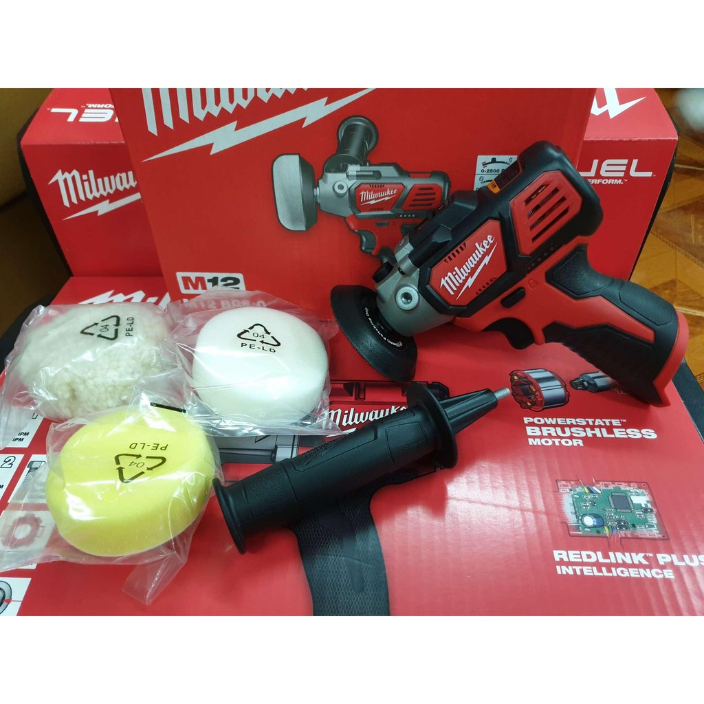 Milwaukee m12 bps เครื่องขัดเงา เครื่องขัดสีรถ ไร้สาย **(โปรดเลือกความต้องการที่ตัวเลือกสินค้า)**