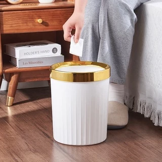 HH17-39 ถังขยะริ้วลายทางสีพื้นขอบทอง 12L. ก7-2