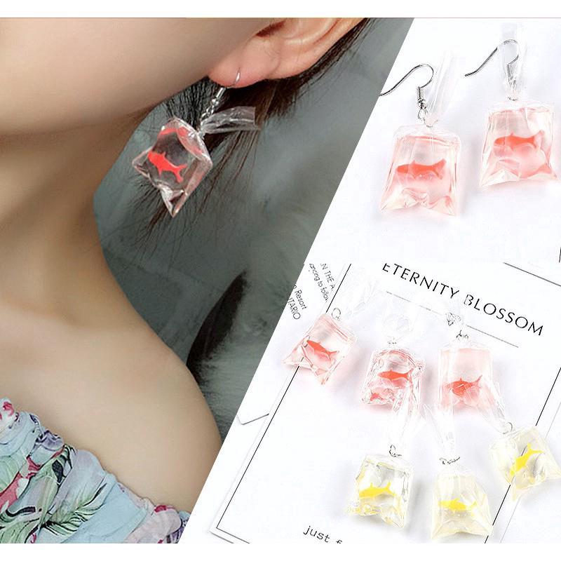 Korea Women lovely funny Goldfish Water Bag Shape Dangle ear Hook Earrings Charm Jewelry Gift