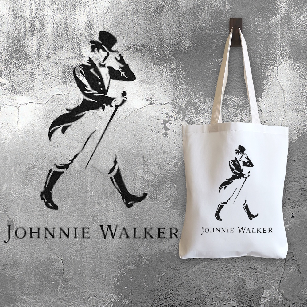 กระเป๋าผ้าแคนวาส สไตล์ที่ 143 สกรีนลายสไตล์พ่นสีสเปร์ย แนว Street Art ลาย Johnnie-Walker