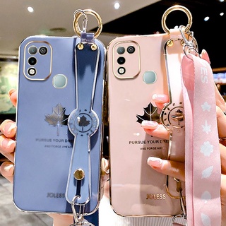 เคสโทรศัพท์มือถือ TPU แบบนิ่ม ลายใบเมเปิ้ล มีสายรัดข้อมือ สําหรับ Infinix Hot 10 Play Hot 11 Play X688C