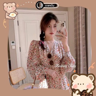 cc🐻JLY0801Maxi derss แม็กซี่เดรสผ้าชีฟองเนื้อดีลายดอก คอวีแต่งขอบลูกไม้ งานมีซับด้านใน ซิปด้านข้าง