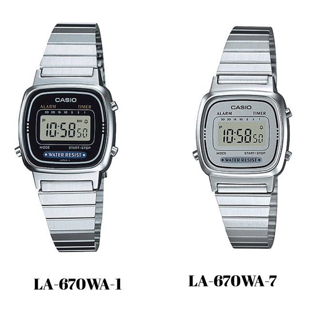 LA-670 CASIO สายสเตนเลสสตีล นาฬิกาข้อมือผู้หญิงLA-670WA-1ดำLA670WA-7เงิน ของใหม่ของแท้100% ประกันศูน