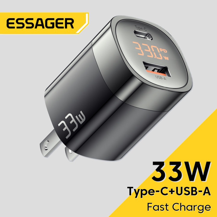 Essager 33W Usb และ Type C ที่ชาร์จ จอแสดงผลพลังงาน ชาร์จเร็ว สําหรับ Realme huawei และโทรศัพท์มือถืออื่น ๆ