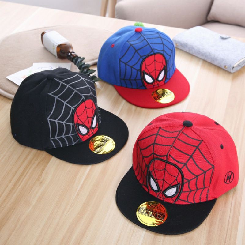 [พร้อมส่ง] หมวกเด็ก 1ปี- 8ปี รอบหัว: 53- 55 cm.หมวกแก๊ปปีกแข็ง สไตล์ฮิปฮอป ปักลายการ์ตูน ไอแมงมุม