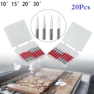 3.175mm ดอกสว่านแกะสลักงานไม้คุณภาพสูง 20 ชิ้นดอกเอ็นมิลเครื่องมือแกะสลักCNCแกะสลักไม้แกะสลัก