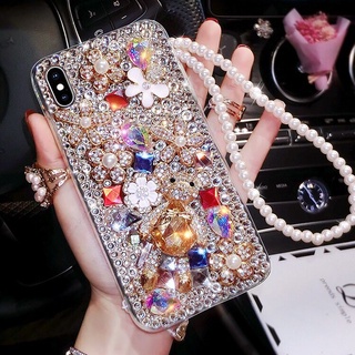 เคสโทรศัพท์มือถือ ประดับคริสตัล มุก พร้อมสายคล้อง หรูหรา สําหรับ Samsung A12 A42 A52 A72 A31 A51 A71 A81 A91 A21S A20 A30 A50 A50S A30S A70 M31 M51 A02S A52S