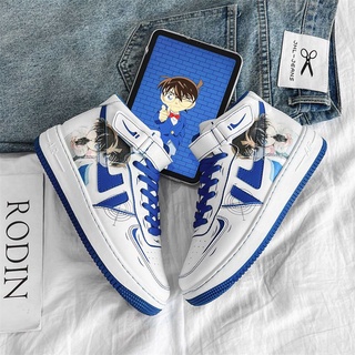 * รองเท้าผ้าใบผู้ชาย * Detective Conan Anime Co-branded aj Shoes Male Ghost Blades Air Force One High Top Board Shoes Sp