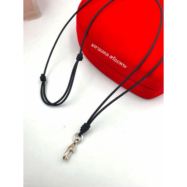 SC100 สร้อยเชือกร่มนอกถักดำล้วน 1.2 มิล​ รูดปรับขนาดได้​ 18-28​ นิ้ว พร้อมก้ามปูสปริง​เงินแท้​ 92.5