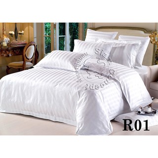 ผ้าปูที่นอน Satin-Cotton 6 ฟุต ลายริ้ว(R601 สี White )