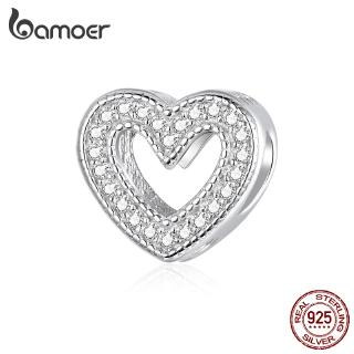 BAMOER Hollow Carved Design Heart Shape Charm 925 Sterling Silver