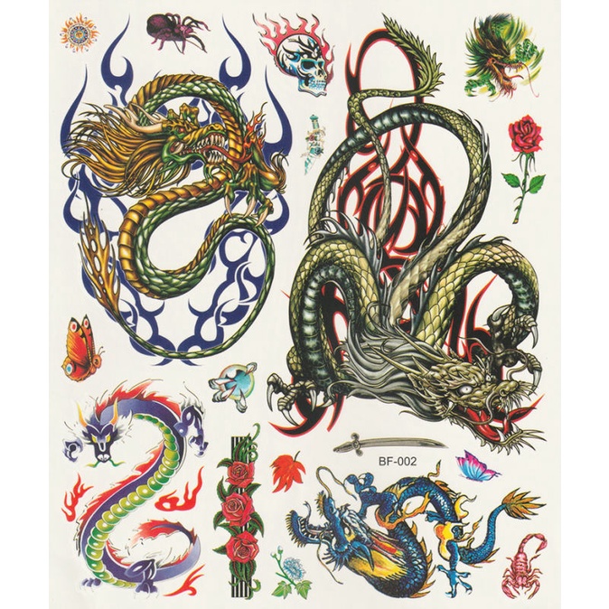 1 แผ่น แทททูสติกเกอร์สีแฟนซีมังกรติดผิวขนาดใหญ่ Temporary Tattoo ขนาด S-L - รูปที่ 3