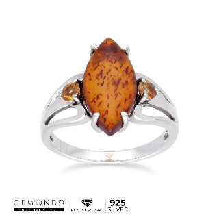 Gemondo แหวน “อำพัน (Amber) ” อัญมณีล้ำค่า ประดับซิทริน บนตัวเรือนเงินแท้ 925 : แหวนเงิน แหวนพลอย แหวนอำพัน