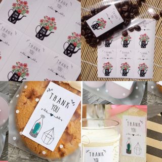 ขั้นต่ำ2แผ่น Thank you Sticker สติ๊กเกอร์ ขอบคุณ กระดาษ ป้ายสติกเกอร์ Paper Rose Cactus ดอกไม้ ฉลากสินค้า ตกแต่ง Package