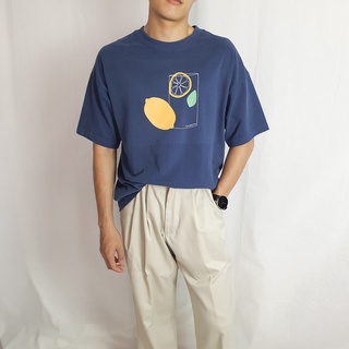 เสื้อยืดคอกลมเสื้อยืดโอเวอร์ไซส์ GURETO : Lemon (Blue)S-3XL